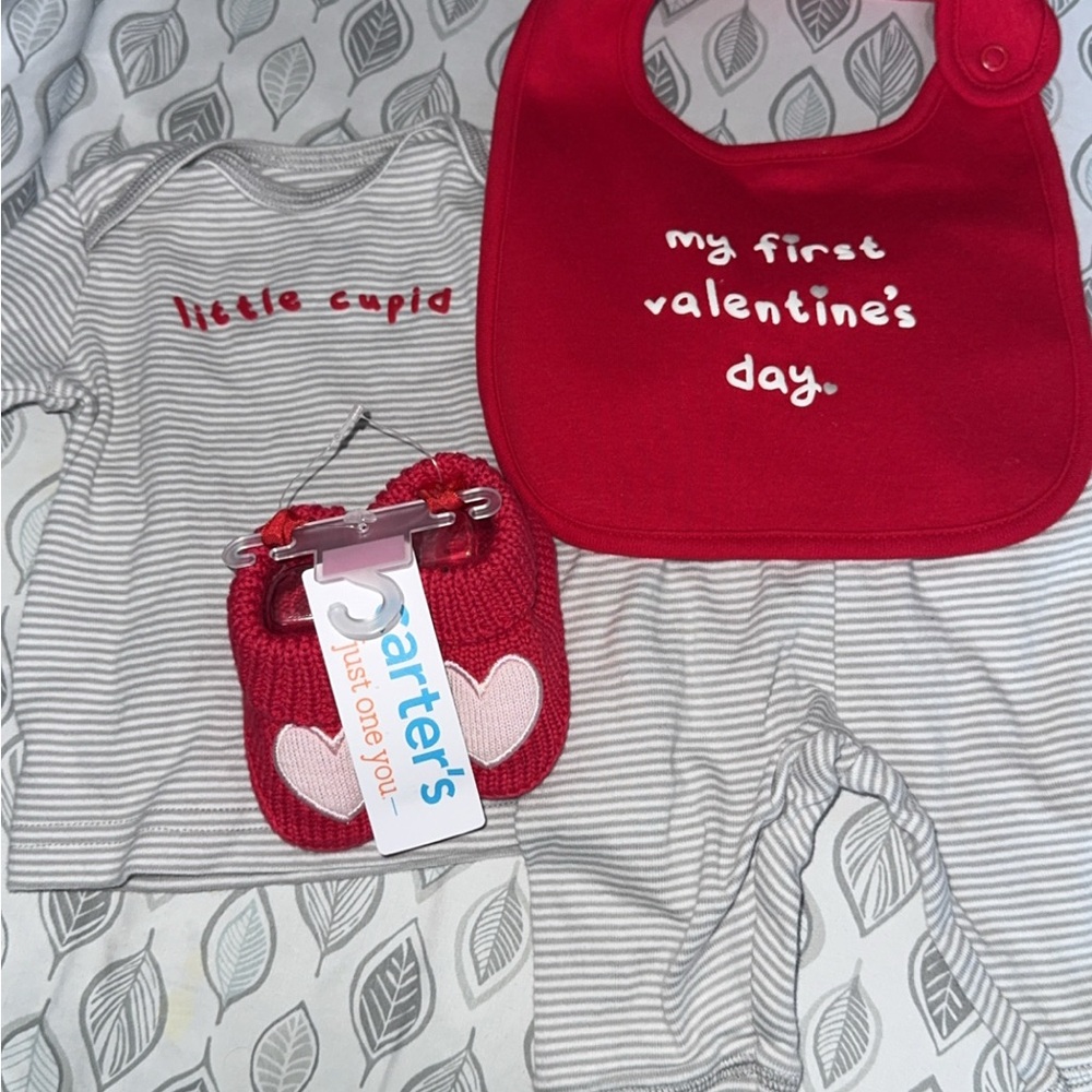 Carter's Red Valentine's Bib and Striped Outfit Set